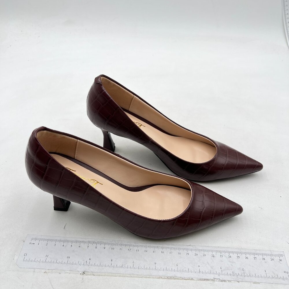 Fowt Simple Solid Croc-Embossed Pointed Toe Black… - image 4